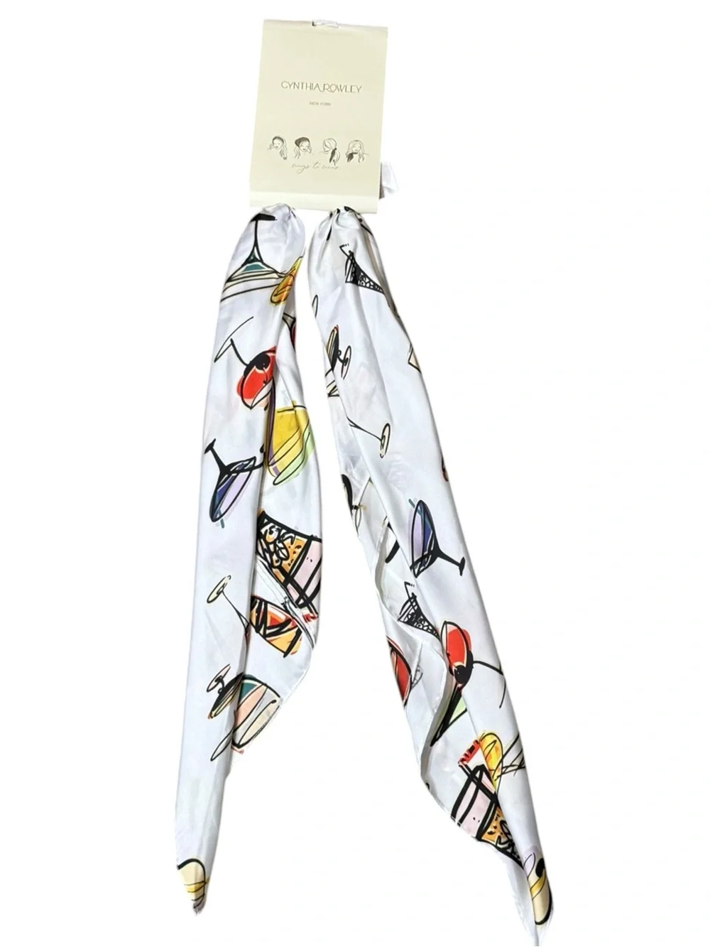 Cynthia Rowley White Cocktail Print Hair Scarf NWT